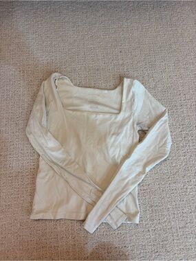 Free People Cream Square Neck Long Sleeve Top
